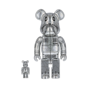Bearbrick x BAPE x Hajime Sorayama Camo Shark 100% & 400% Set Silver