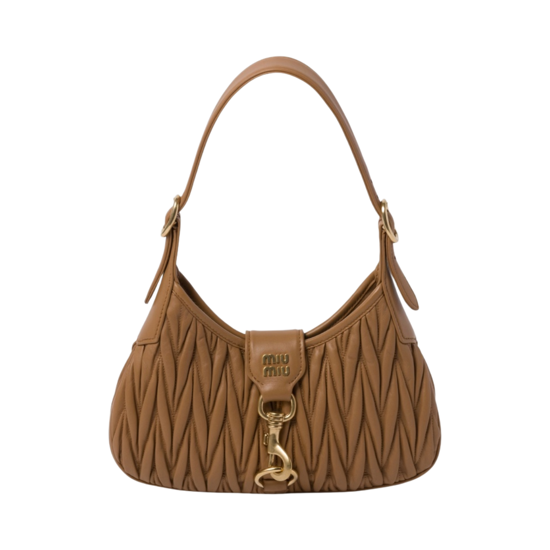 5BC157-N88-F098L Miu Miu Matelasse Nappa Leather Hobo Bag Caramel