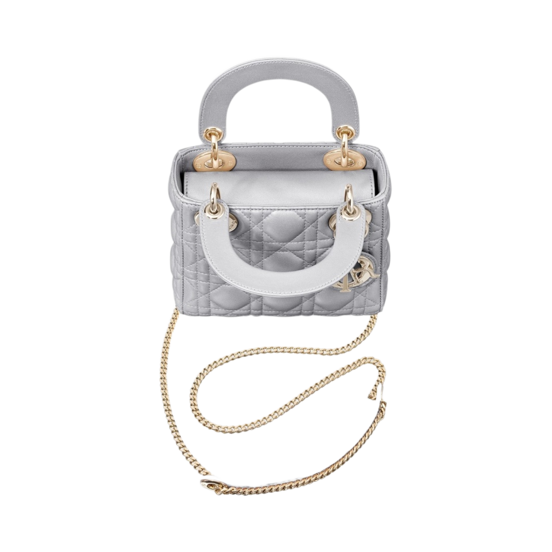 디올 미니 레이디백 까나쥬 램스킨 오팔린 그레이(Dior Mini Lady Bag Cannage Lambskin Opaline Gray) - 3