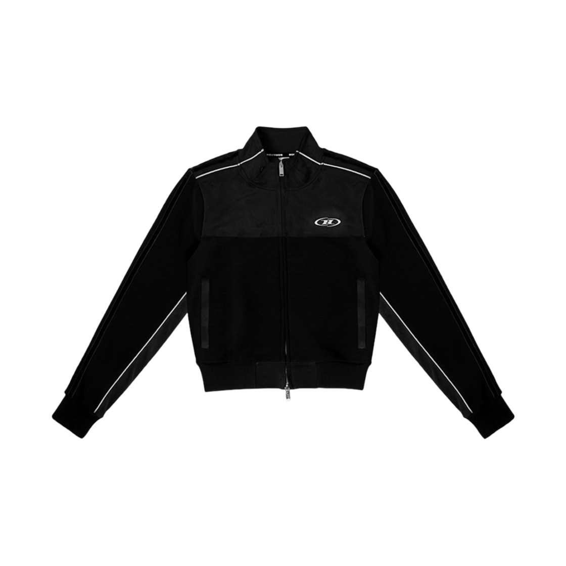 BF3WJK122BK BORN TO WIN Suede Silver Line Jersey Crop Jacket Black