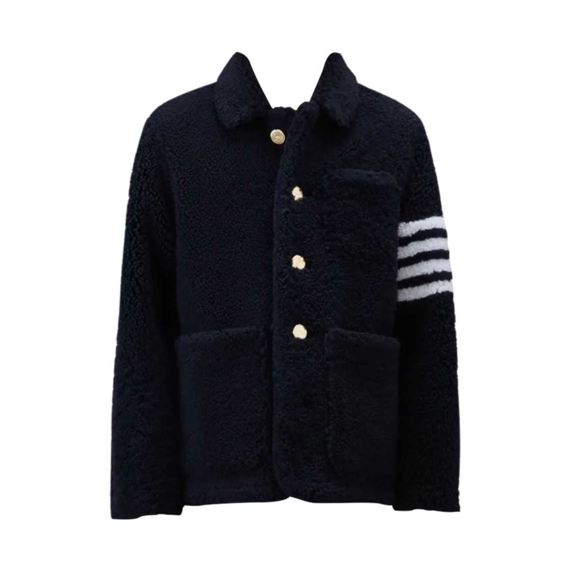 MJU533X-02821-415 Thom Browne Shearling 4-Bar Sack Jacket Navy
