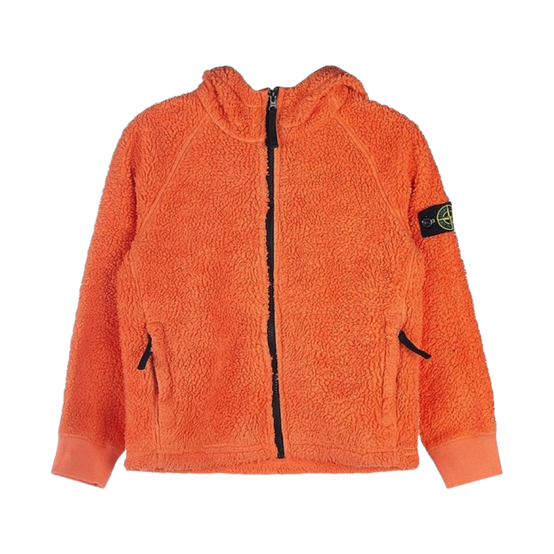771660343-V0032 (Kids) Stone Island 60343 Terry Cotton Pile Garment Dyed Hooded Full Zip Sweatshirt Orange - 22FW