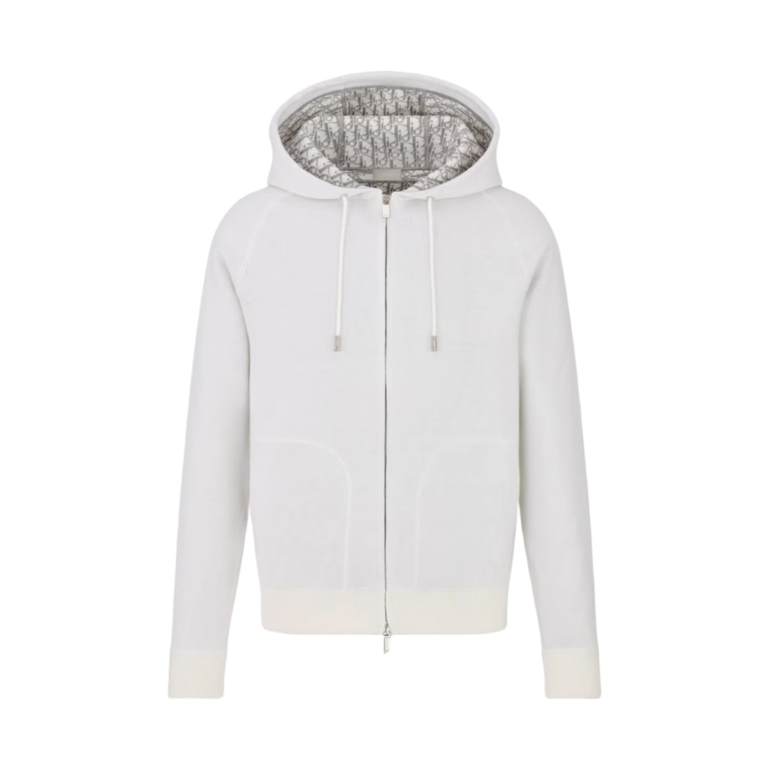 113M221AT225-C078 Dior Hooded Track Jacket Cotton Knit Cashmere White