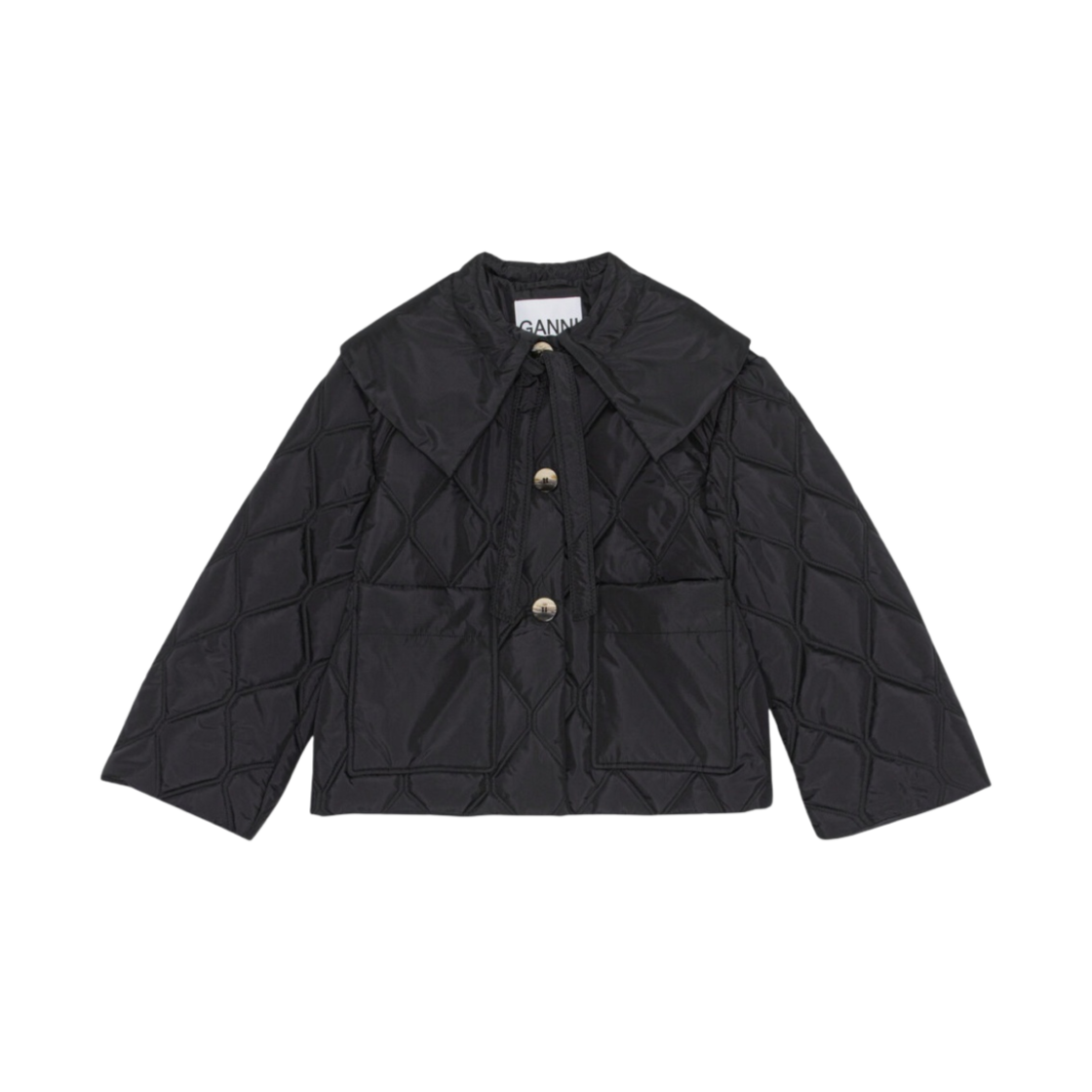 (W) 가니 립스탑 퀼트 자켓 블랙((W) Ganni Ripstop Quilt Jacket Black) - 1