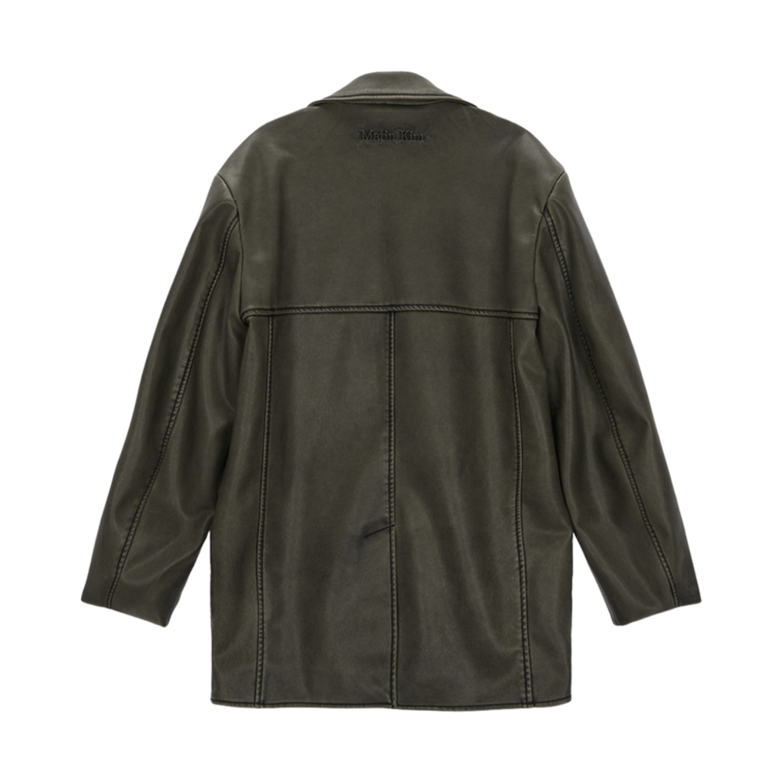 (W) 마뗑킴 워시드 레더 싱글 자켓 카키((W) Matin Kim Washed Leather Single Jacket Khaki) - 2