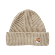 Maison Kitsune Fox Head Patch Ribbed Beanie Beige