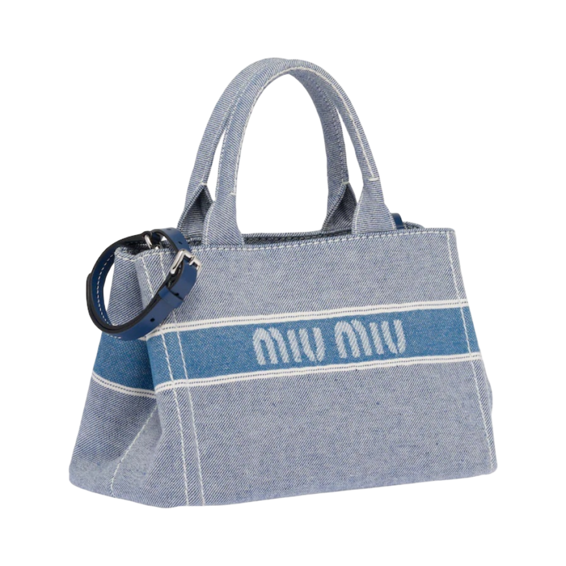미우 미우 자카드 로고 데님 핸드백 블루에뜨(Miu Miu Jacquard Logo Denim Handbag Bluette) - 2