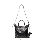 Balenciaga Arena Lambskin Aged Silver Hardware Le Cagole Medium Tote Bag Black