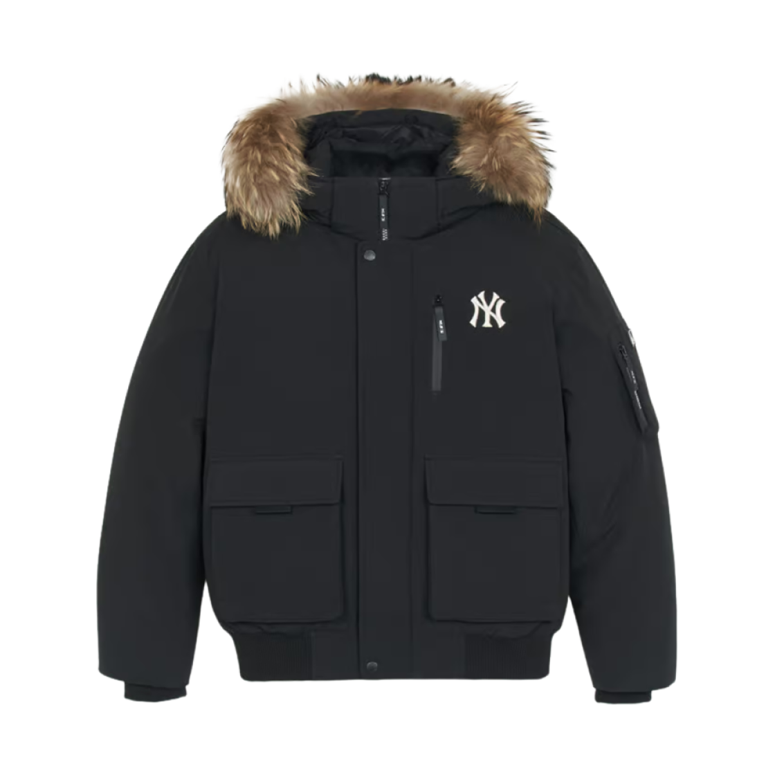 MLB 고프코어 아웃포켓 퍼 구스 숏 푸퍼 자켓 뉴욕양키스 블랙(MLB Gorpcore Outpocket Fur Goose Short Puffer Jacket New York Yankees Black)