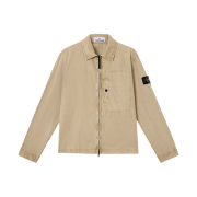 Stone Island 1200032 Brushed Organic Cotton Canvas Old Effect Overshirt with Chest Pocket and Two-Way Zipper Desert - 25SS
