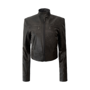 (W) Bohemian Seoul Vintage Leather Short Jacket Brown