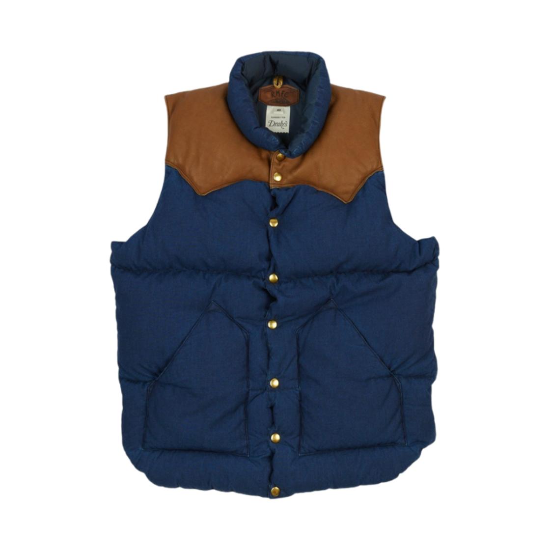 DR2A1Y-24703-01-250 Drake's x Rocky Mountain Featherbed Casentino Wool Christy Down Vest Denim