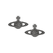 (W) Vivienne Westwood Mini Bas Relief Earrings Ruthenium Black Diamond