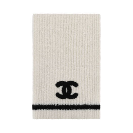 (W) Chanel Scarf Cashmere & White Black