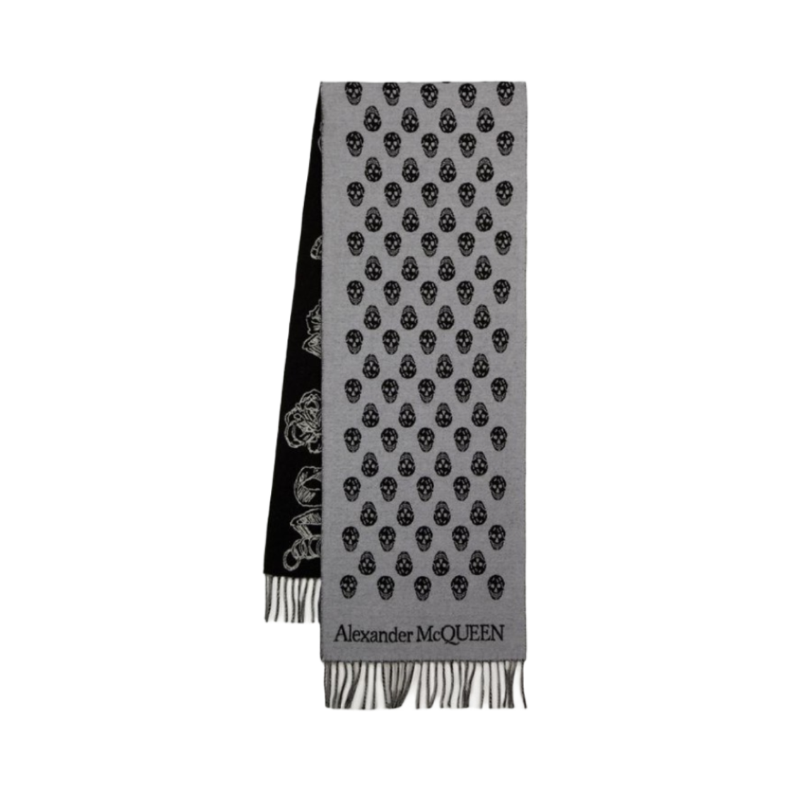 알렉산더 맥퀸 리본 울 스카프 그레이 블랙(Alexander McQueen Ribbon Wool Scarf Grey Black)