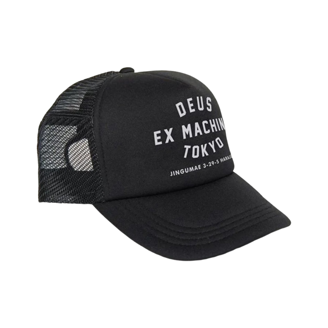 데우스 엑스 마키나 도쿄 하라주쿠 어드레스 트러커 캡 블랙(Deus Ex Machina Tokyo Harajuku Address Trucker Cap Black)