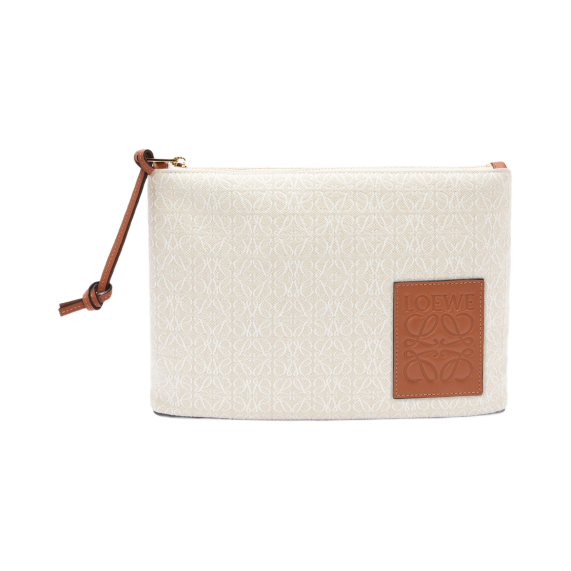 로에베 오블롱 파우치 아나그램 자카드 앤 카프스킨 에크루 탄(Loewe Oblong Pouch in Anagram Jacquard and Calfskin Ecru Tan) - 1