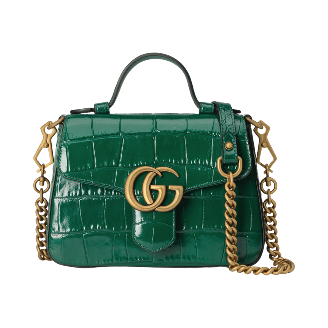 구찌 GG 마몽 크로커다일 미니 탑 핸들 백 그린(Gucci GG Marmont Crocodile Mini Top Handle Bag Green) - 1