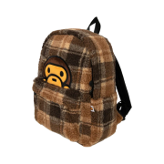 BAPE Baby Milo Faux Fur Check Medium Backpack Beige Brown