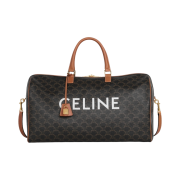 Celine Large Voyage Bag in Triomphe Canvas with Celine Print Tan