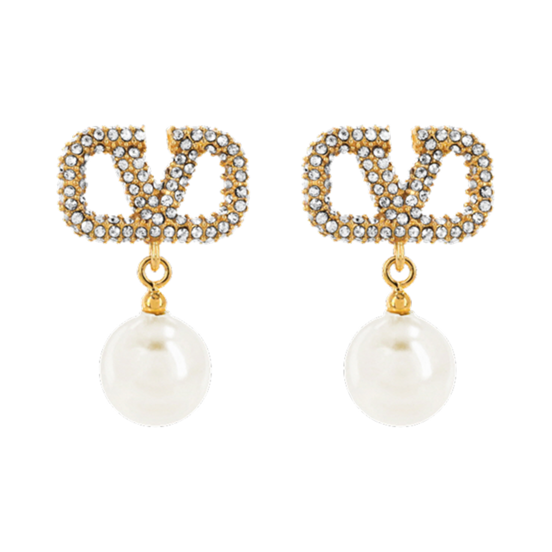 (W) 발렌티노 스와로브스키 크리스탈 브이로고 시그니쳐 메탈 이어링 골드((W) Valentino Vlogo Signature Metal Earrings in Swarovski Crystal Gold)