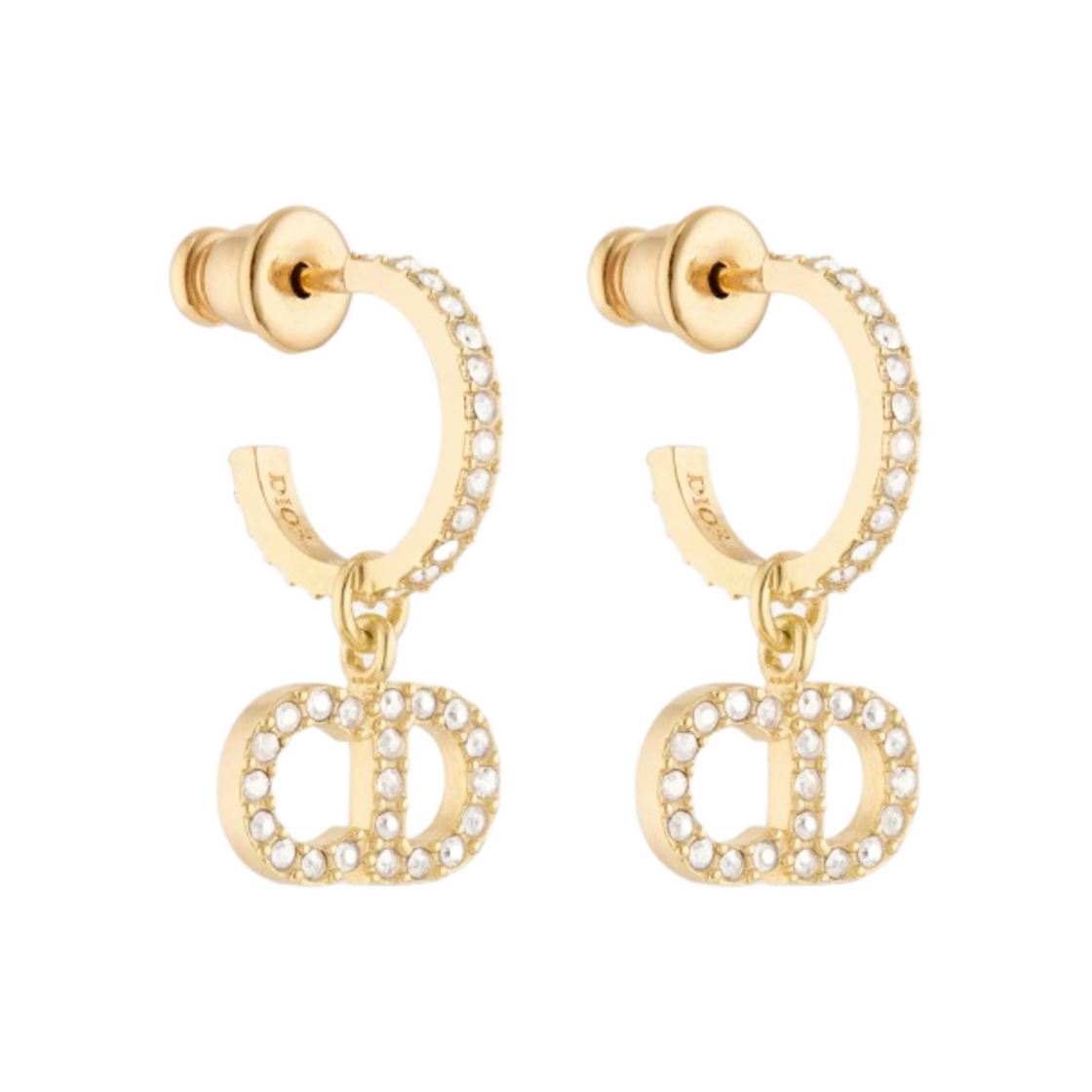 (W) 디올 클레어 D 룬 이어링 골드 피니쉬 메탈 화이트 크리스탈((W) Dior Clair D Lune Earrings Gold Finish Metal White Crystals) - 1