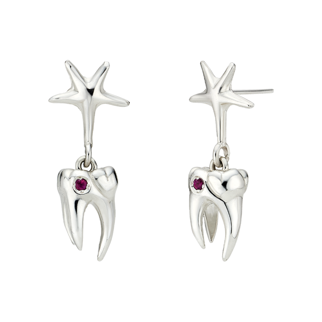 TEETH-N081 Teeth Starry Tooth Gem Earrings Ruby