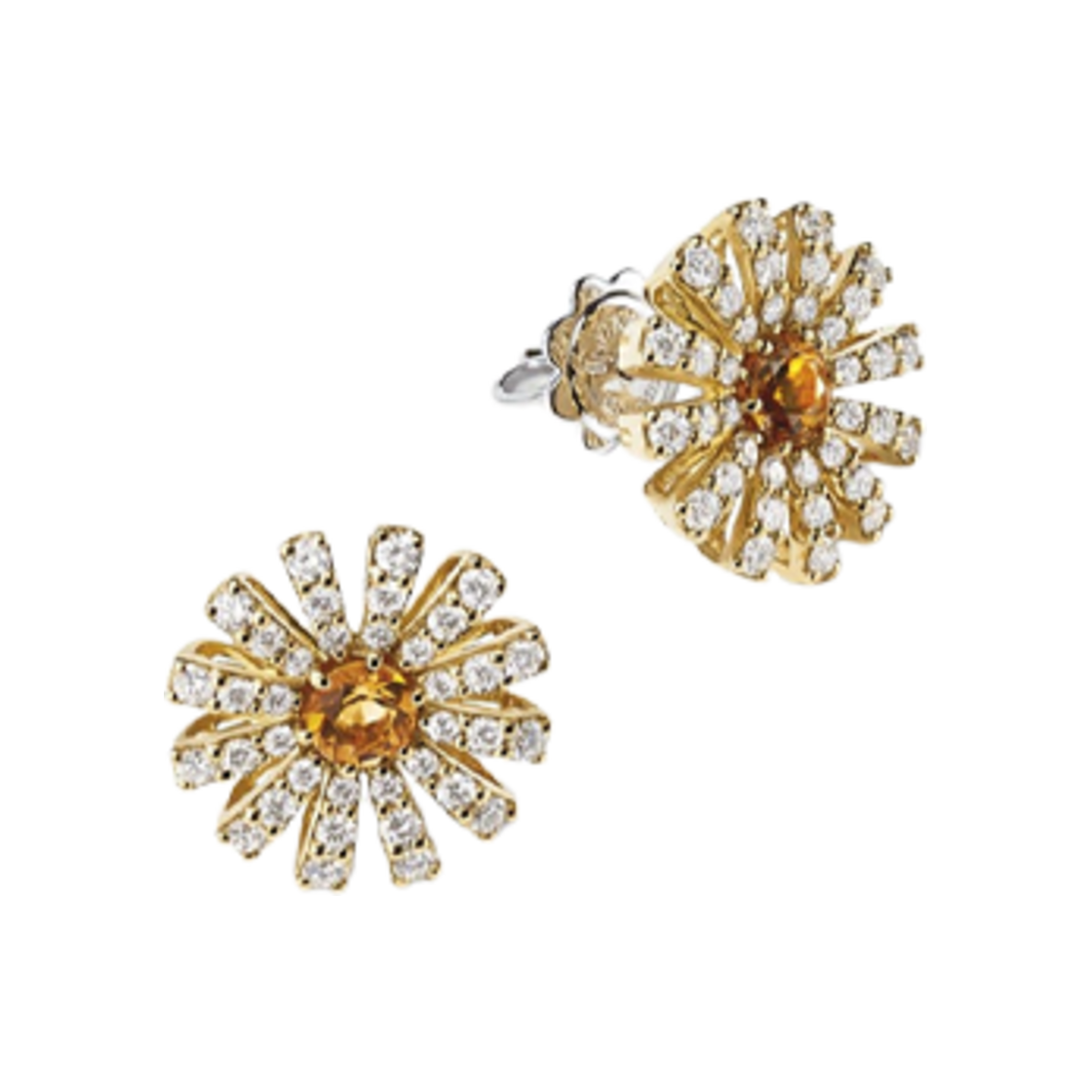 다미아니 마르게리타 다이아몬드 시트린 쿼츠 14mm 이어링 옐로우 골드(Damiani Margherita Diamonds Citrine Quartz 14mm Earrings Yellow Gold) - 1