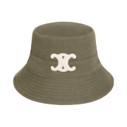 (W) Celine Triomphe Bucket Hat in Cotton Gabardine with Eyelets Kaki
