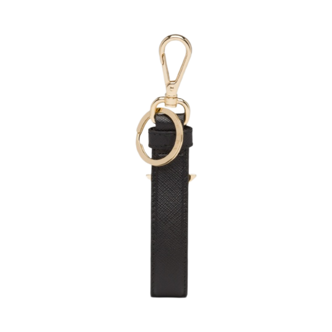 1PP142-053-F0002 Prada Saffiano Leather Triangle Logo Keyring Black Gold - #2