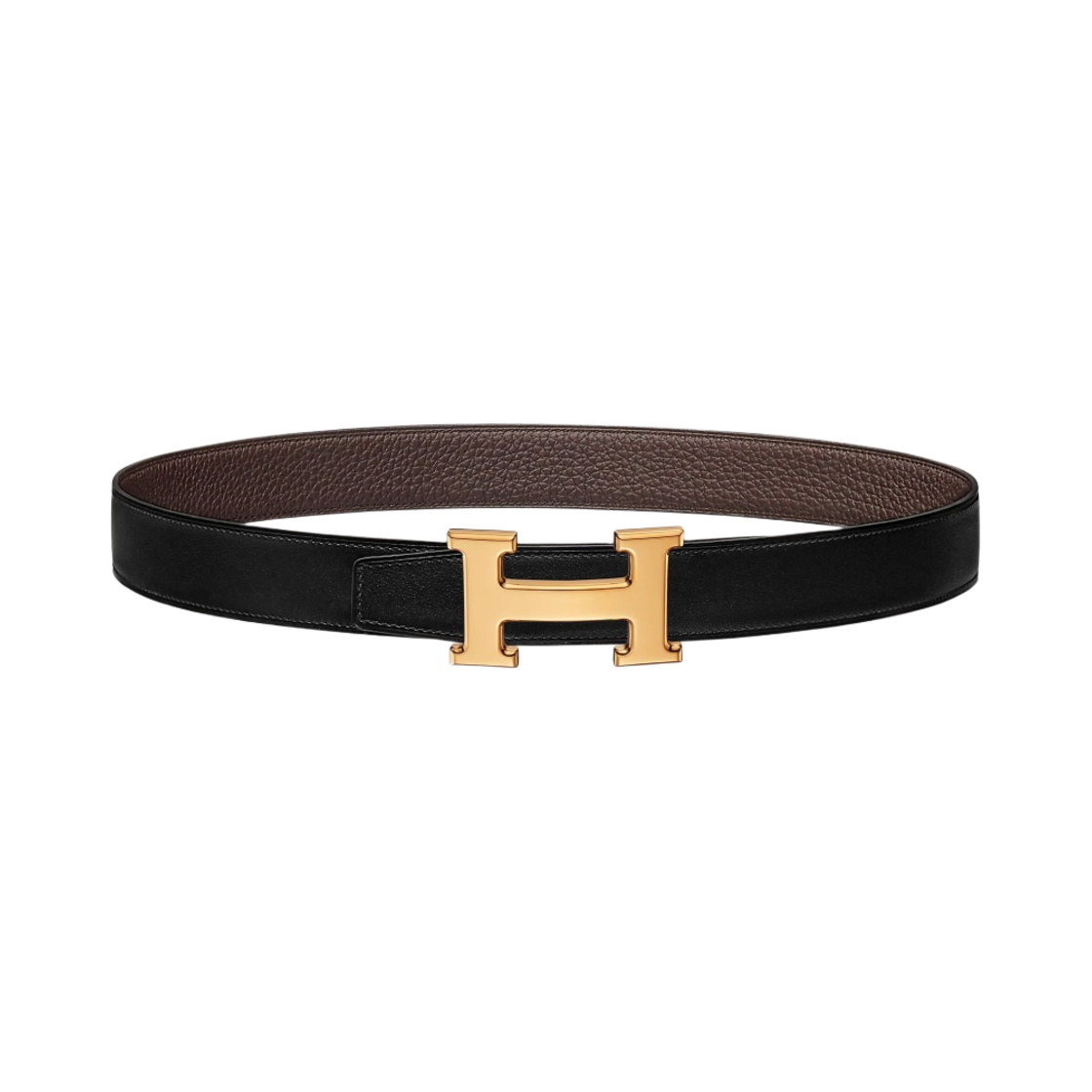 H064544CC06/H073967CAAB Hermes H Belt Buckle & Reversible Leather Strap 32mm & Gold Noir Chocolat