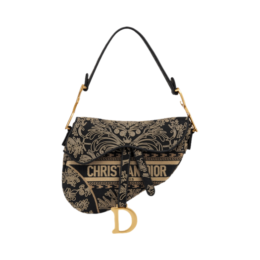 Dior Saddle Bag Black Beige Ornamental Cornely Effect Embroidery
