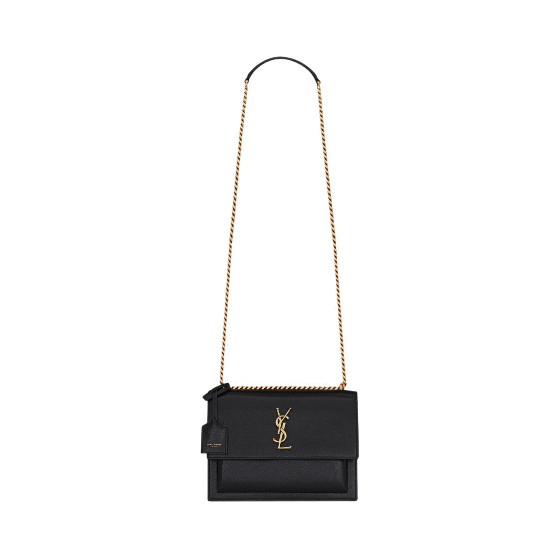 생로랑 선셋 미디움 체인 백 코티드 바크 레더 느와르(Saint Laurent Sunset Medium Chain Bag In Coated Bark Leather Noir) - 1
