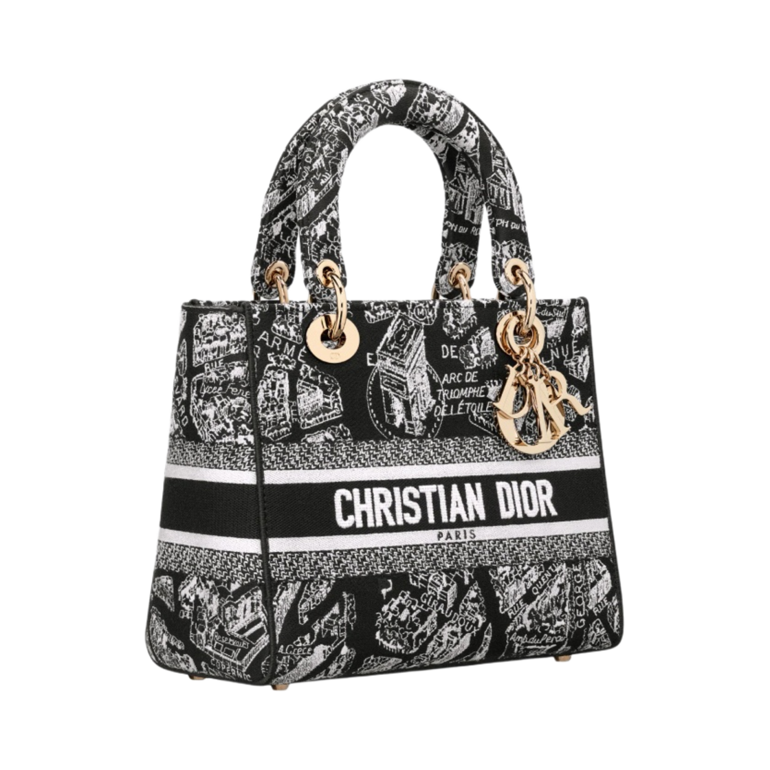 디올 미디움 D 라이트 레이디백 플랜 드 파리 자수 블랙 화이트(Dior Medium Lady D-Lite Bag Plan de Paris Embroidery Black White) - 2