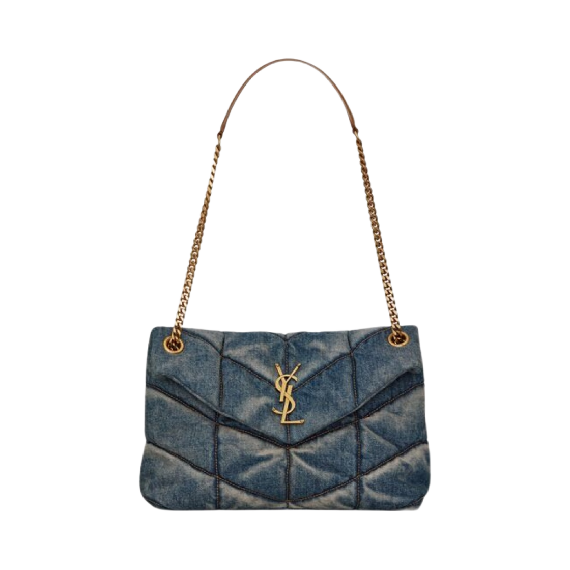 생로랑 퍼퍼 미디움 체인 백 퀼티드 빈티지 데님 앤 스웨이드 로데오 블루(Saint Laurent Puffer Medium Chain Bag In Quilted Vintage Denim And Suede Rodeo Blue) - 1