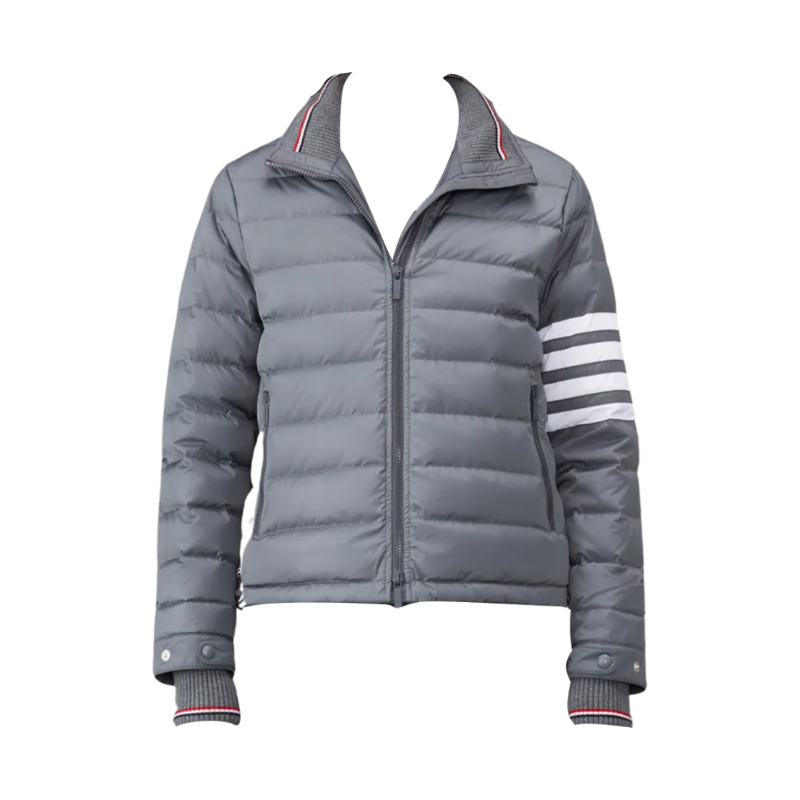 (W) 톰브라운 폴리 트윌 사선 퍼넬 넥 다운 스키 자켓 미디움 그레이((W) Thom Browne Poly Twill 4-Bar Funnel Neck Down Ski Jacket Medium Grey) - 1