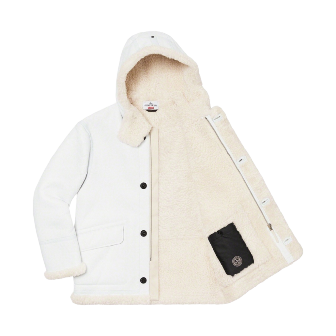 슈프림 x 스톤 아일랜드 핸드-페인티드 후드 셔링 자켓 화이트 - 20FW(Supreme x Stone Island Hand-Painted Hooded Shearling Jacket White - 20FW) - 2