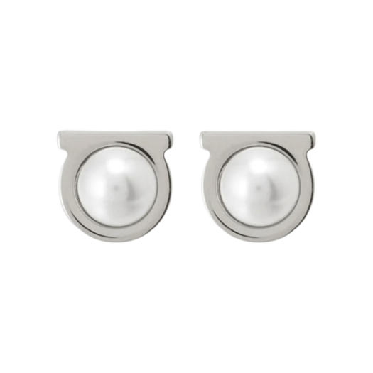 760121-696455 (W) Ferragamo Gancini Pearls Earrings Brass Glass & Palladium