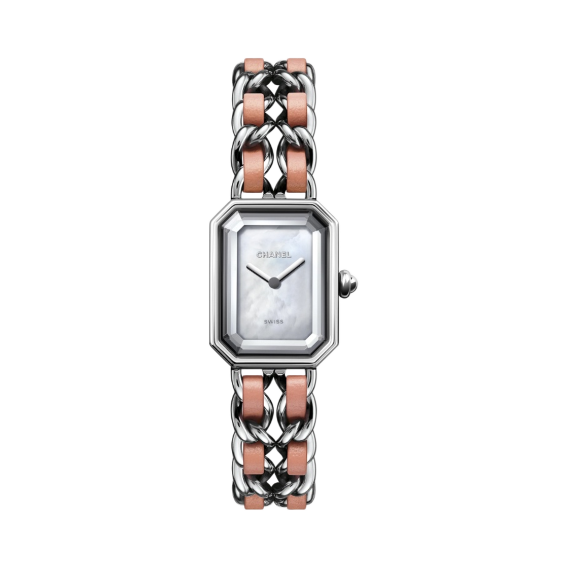 샤넬 프리미에르 아이코닉 체인 워치 마더 오브 펄 스틸 핑크 레더(Chanel Premiere Iconic Chain Watch MoP Steel Pink Leather)