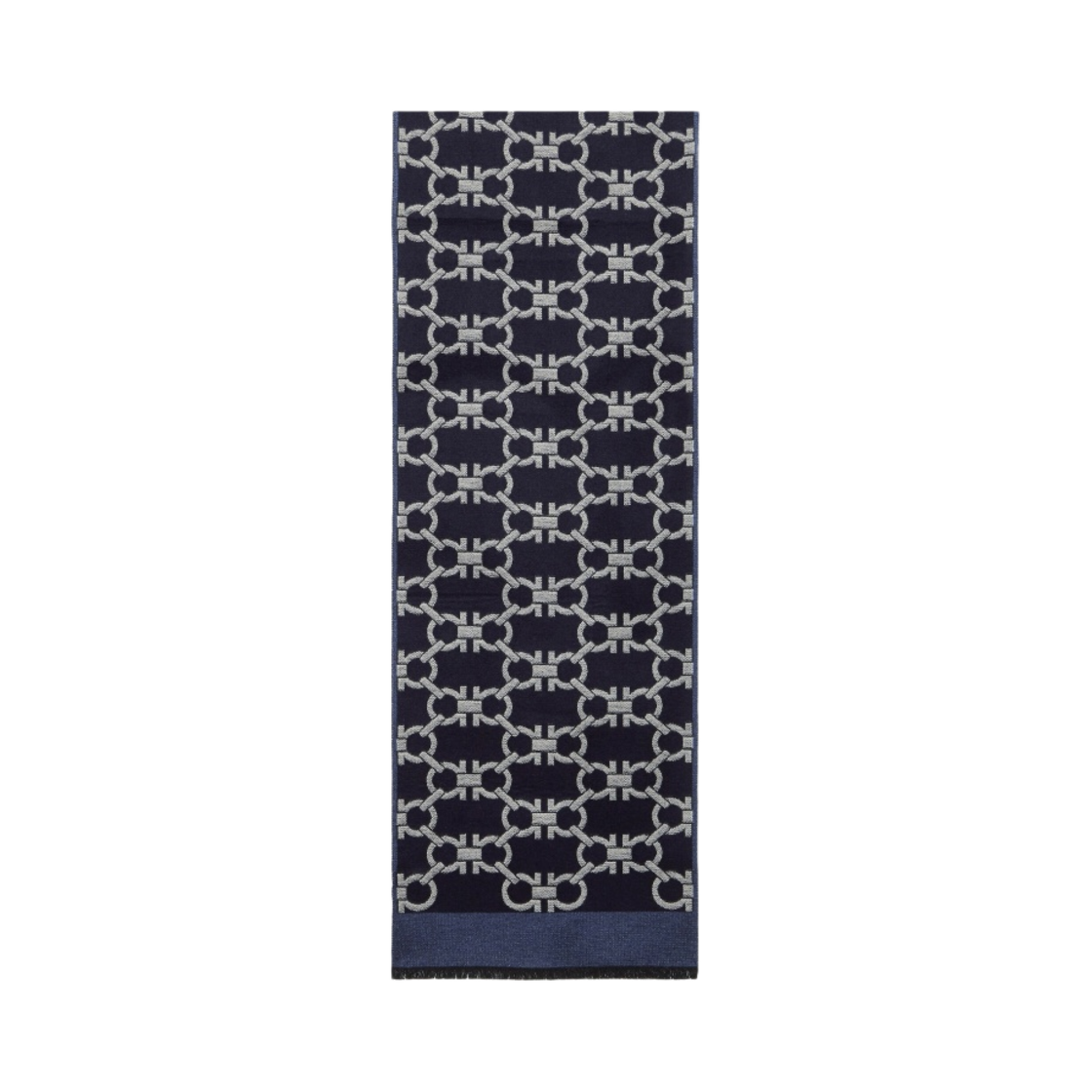520034-740714 Ferragamo Gancini Scarf Sky Navy Blue Ivory