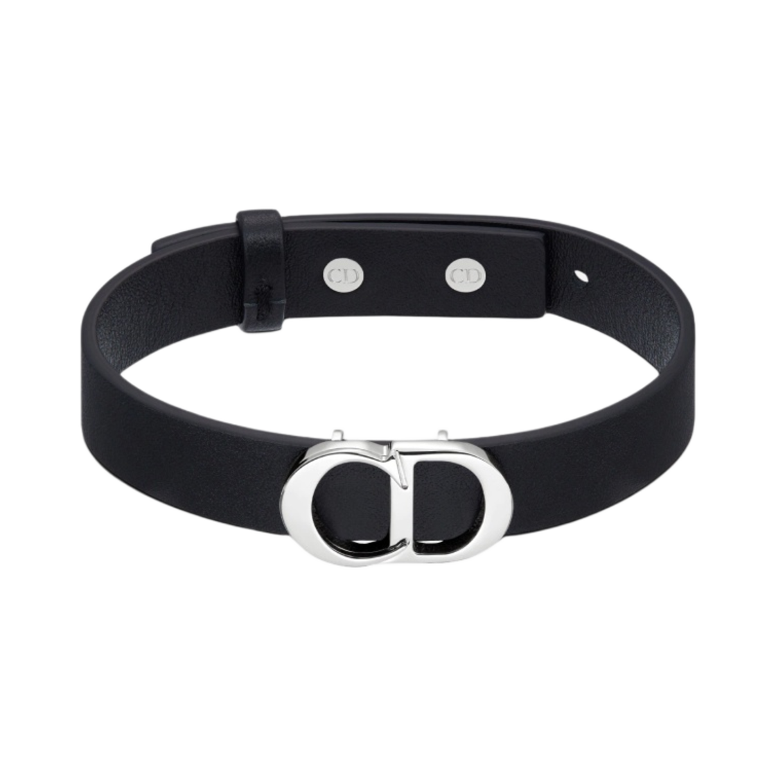 디올 CD 아이콘 레더 브레이슬릿 카프스킨 실버 피니쉬 브래스 & 블랙(Dior CD Icon Leather Bracelet Calfskin Silver Finish Brass & Black) - 1
