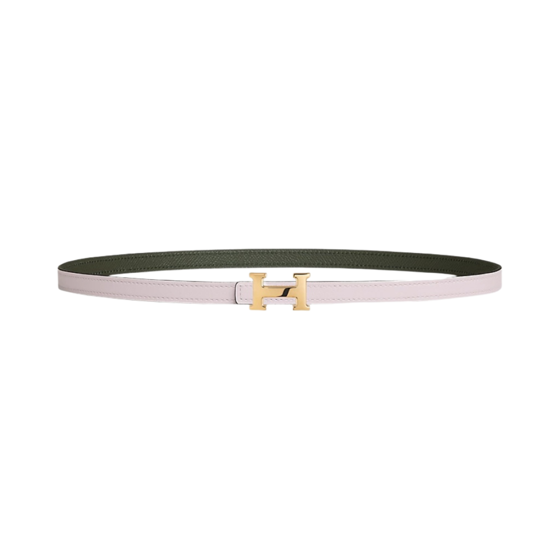 (W) 에르메스 미니 H 벨트 버클 & 리버서블 가죽 스트랩 13mm & 골드 모브 빨 베르 드 그리((W) Hermes Mini H Belt Buckle & Reversible Leather Strap 13mm & Gold Mauve Pale Vert De Gris) - 1
