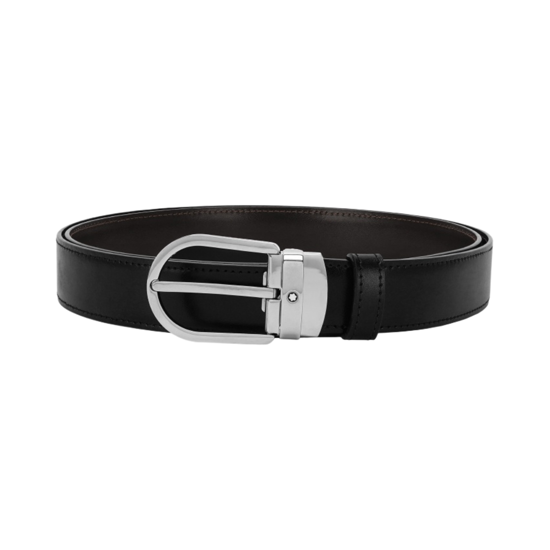 몽블랑 홀스슈 버클 30mm 리버시블 레더 벨트 블랙 브라운(Montblanc Horseshoe Buckle 30mm Reversible Leather Belt Black Brown)