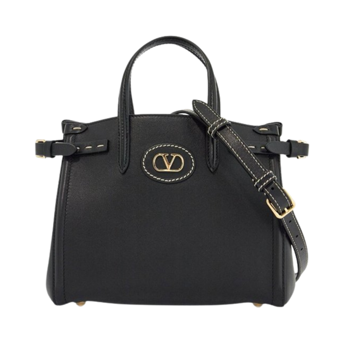 B0R20CVC0NO Valentino Vlogo Plaque Small Top Handle Bag Black