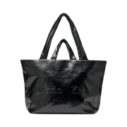 Matin Kim Embossed Logo Leather Maxi Bag in Black