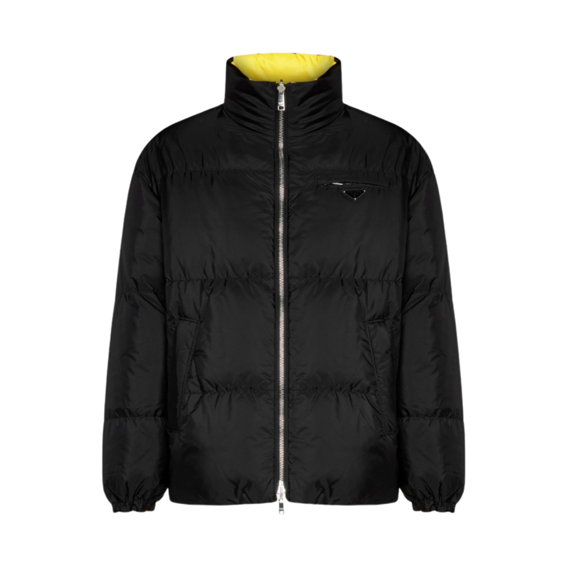 SGC045-1WQ9-F0C5Z Prada Mid Length Re-Nylon Reversible Down Jacket Black Yellow