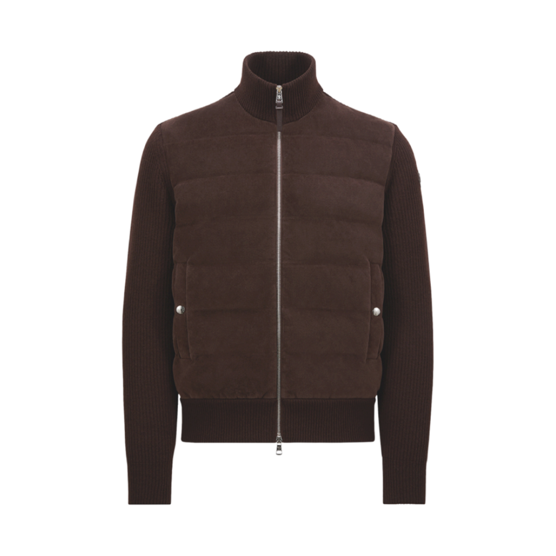 몽클레르 패딩 울 앤 벨벳 가디건 브라운 - 24FW(Moncler Padded Wool & Velvet Cardigan Brown - 24FW) - 1