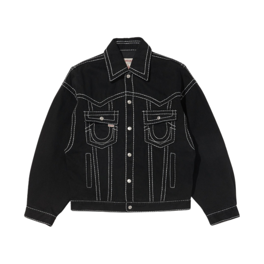 TR23FWDJ02UBK True Religion Big T Origin Trucker Jacket Black