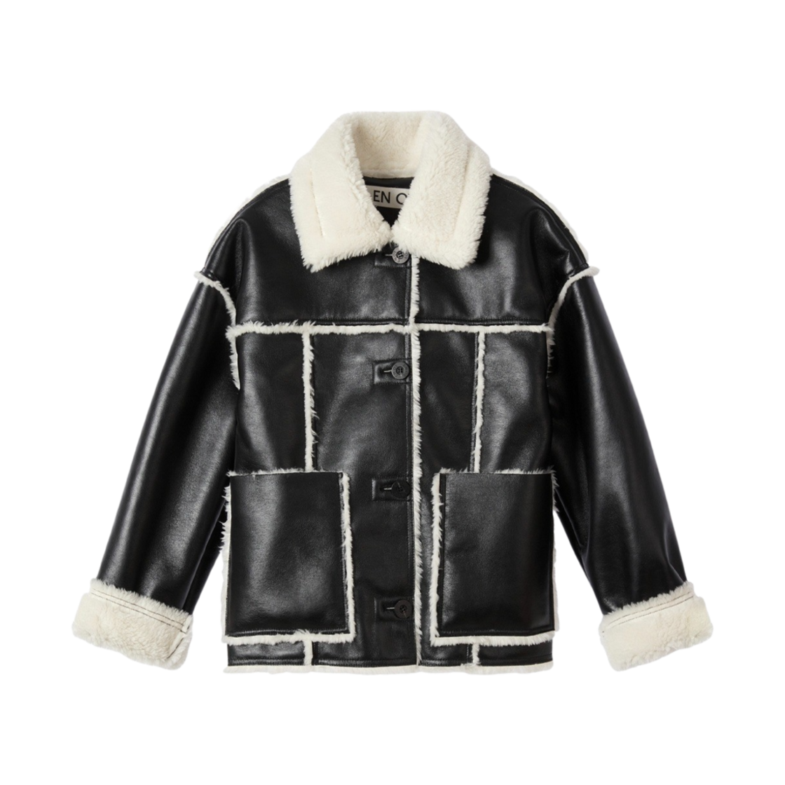 엔오르 우먼 비건 레더 커팅 무스탕 블랙(Enor Woman Vegan Leather Cutting Mustang Black)