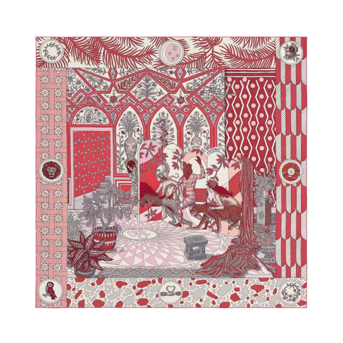 (W) 에르메스 라 단스 데 아마조네스 숄 140 캐시미어 실크 비유 로즈 그리 블랑((W) Hermes La Danse des Amazones Shawl 140 Cashmere Silk Vieux Rose Gris Blanc) - 1